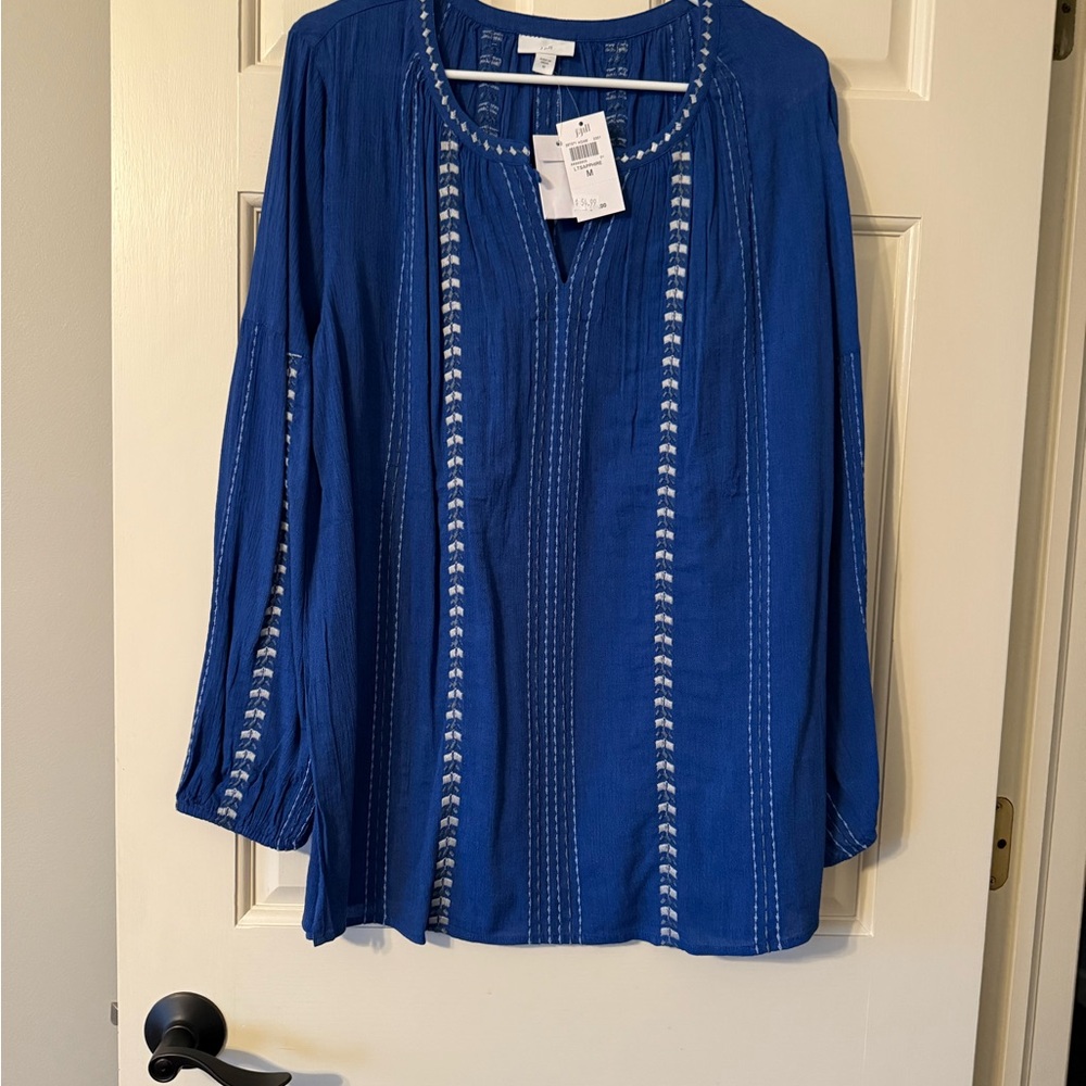 J. Jill Blue Blouse with White Accents